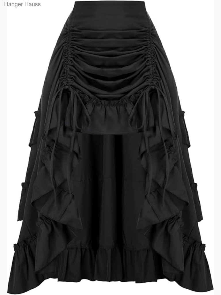 Gothic Steampunk High-Low Bustle Skirt, A-Line Maxi